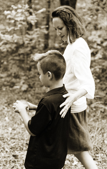 Allie Gadziemski walking with son Desmond Gadziemski